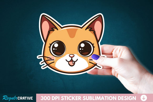 Cute Cat Face Sticker Clipart Sublimation Regulrcrative 
