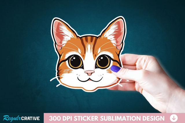 Cute Cat Face Sticker Clipart Sublimation Regulrcrative 