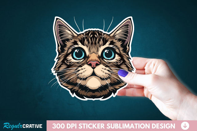 Cute Cat Face Sticker Clipart Sublimation Regulrcrative 