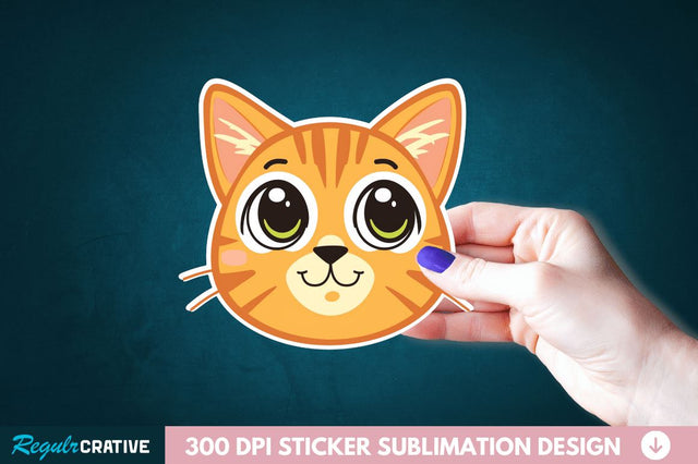 Cute Cat Face Sticker Clipart Sublimation Regulrcrative 