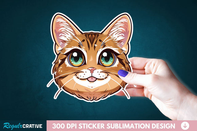 Cute Cat Face Sticker Clipart Sublimation Regulrcrative 