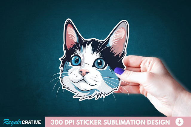 Cute Cat Face Sticker Clipart Sublimation Regulrcrative 