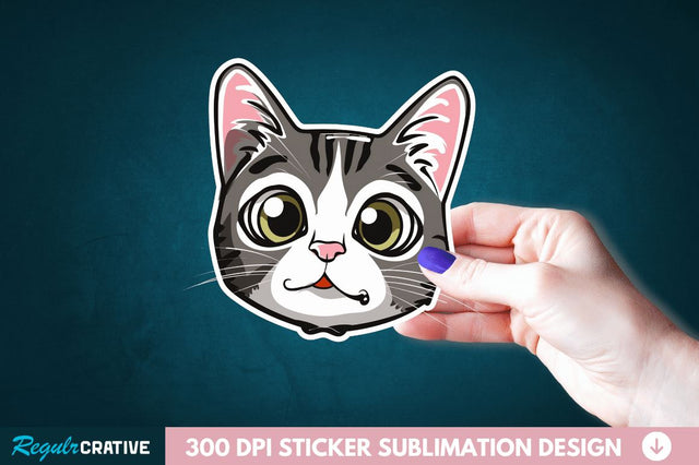 Cute Cat Face Sticker Clipart Sublimation Regulrcrative 