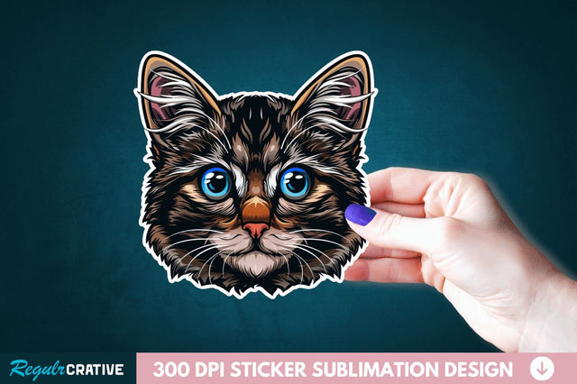 Cute Cat Face Sticker Clipart Sublimation Regulrcrative 