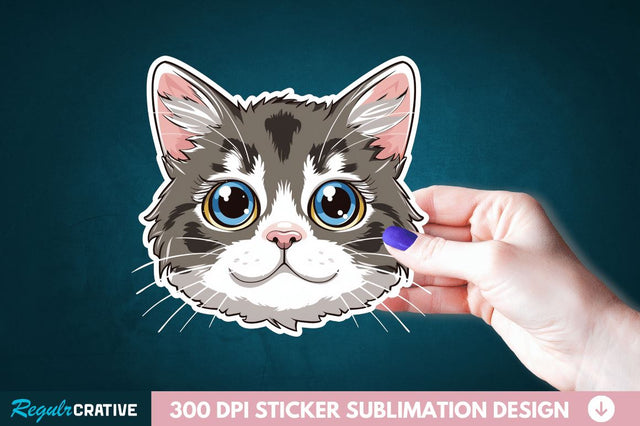 Cute Cat Face Sticker Clipart Sublimation Regulrcrative 
