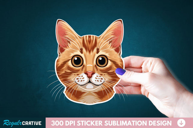 Cute Cat Face Sticker Clipart Sublimation Regulrcrative 
