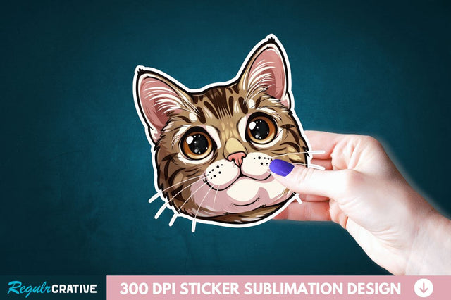 Cute Cat Face Sticker Clipart Sublimation Regulrcrative 