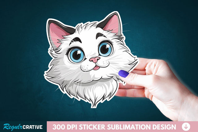 Cute Cat Face Sticker Clipart Sublimation Regulrcrative 