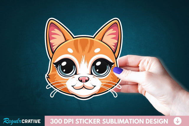 Cute Cat Face Sticker Clipart Sublimation Regulrcrative 