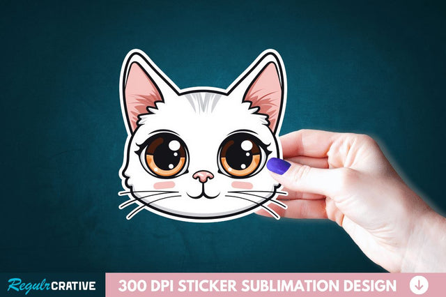 Cute Cat Face Sticker Clipart Sublimation Regulrcrative 