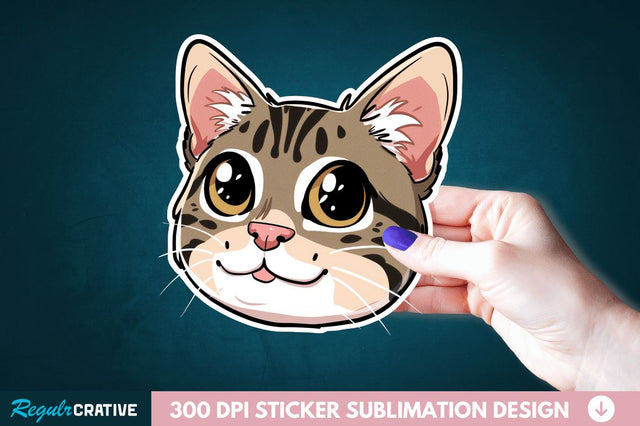 Cute Cat Face Sticker Clipart Sublimation Regulrcrative 
