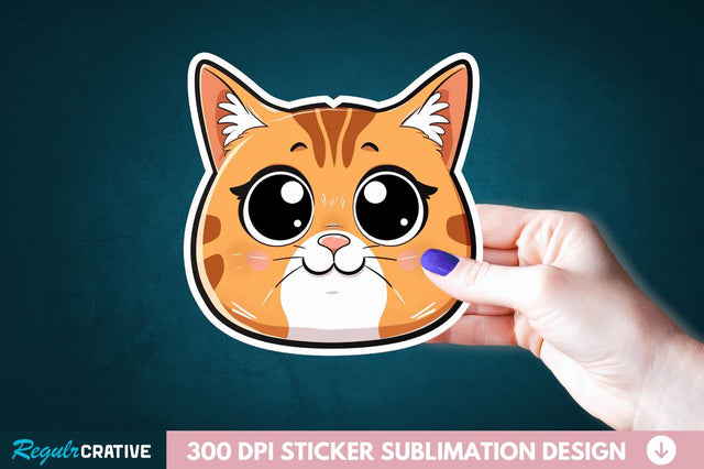 Cute Cat Face Sticker Clipart Sublimation Regulrcrative 