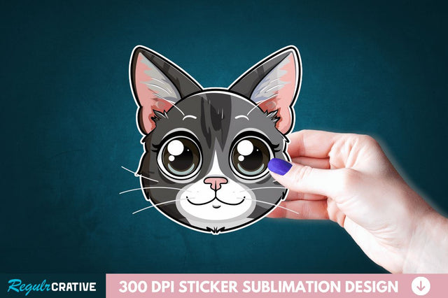 Cute Cat Face Sticker Clipart Sublimation Regulrcrative 
