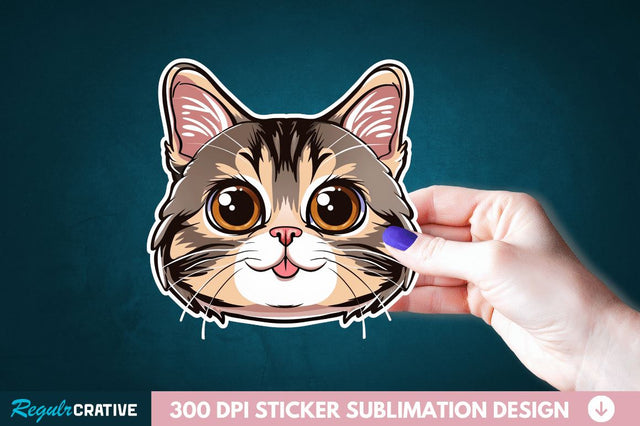 Cute Cat Face Sticker Clipart Sublimation Regulrcrative 