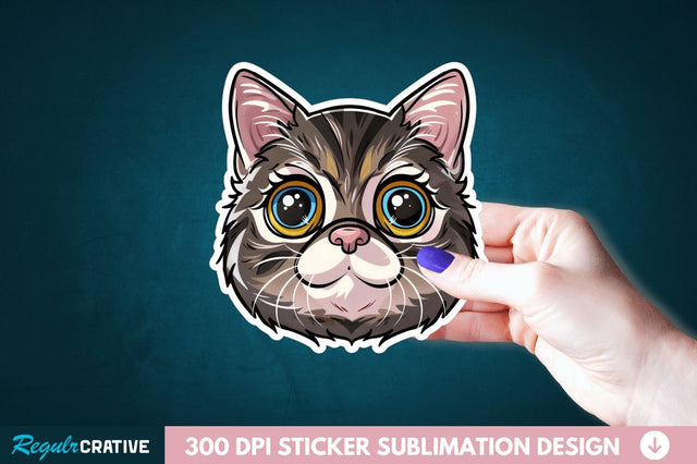 Cute Cat Face Sticker Clipart Sublimation Regulrcrative 