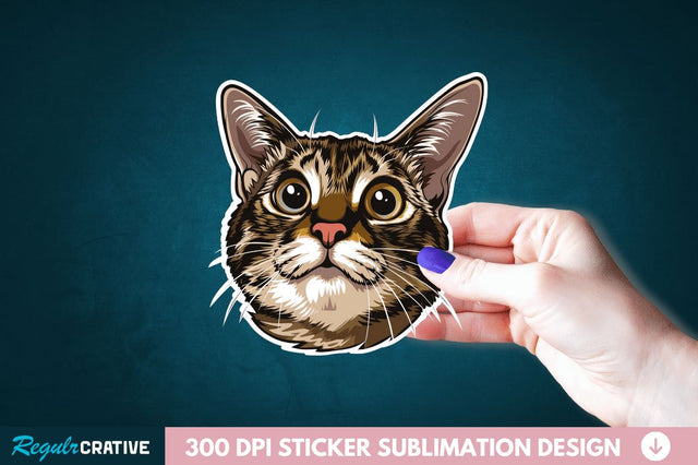 Cute Cat Face Sticker Clipart Sublimation Regulrcrative 