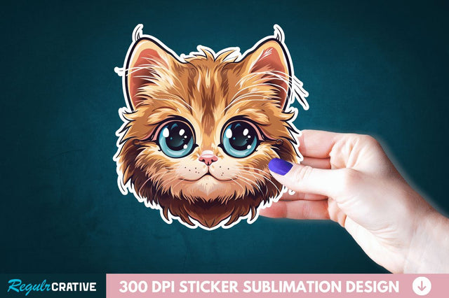 Cute Cat Face Sticker Clipart Sublimation Regulrcrative 