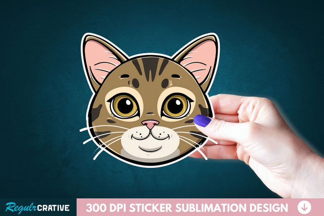 Cute Cat Face Sticker Clipart Sublimation Regulrcrative 