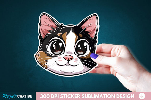 Cute Cat Face Sticker Clipart Sublimation Regulrcrative 