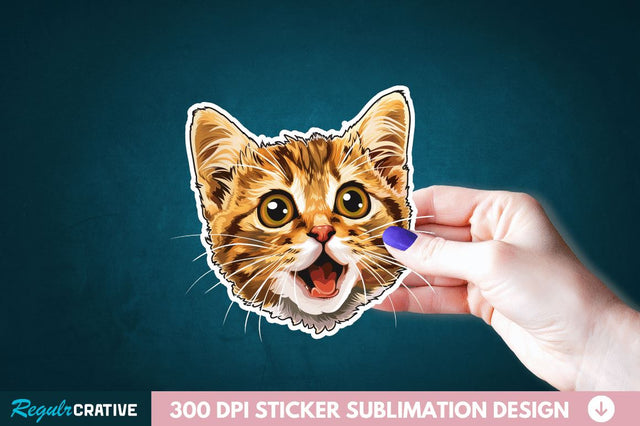 Cute Cat Face Sticker Clipart Sublimation Regulrcrative 