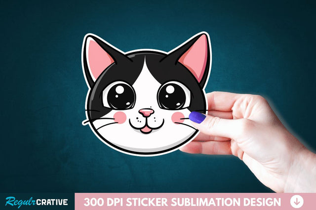 Cute Cat Face Sticker Clipart Sublimation Regulrcrative 