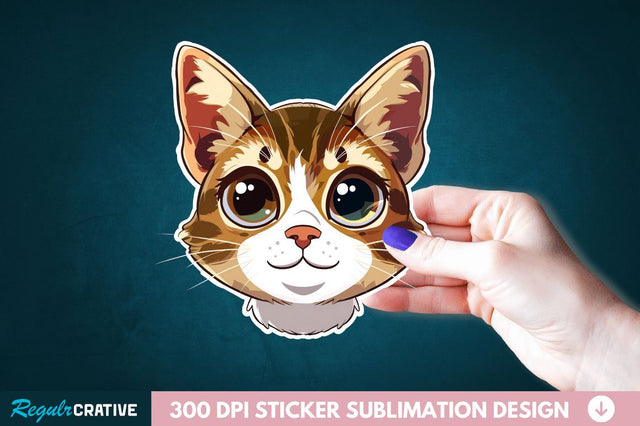 Cute Cat Face Sticker Clipart Sublimation Regulrcrative 