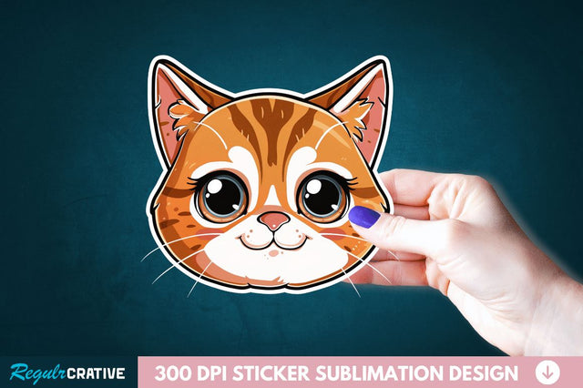 Cute Cat Face Sticker Clipart Sublimation Regulrcrative 