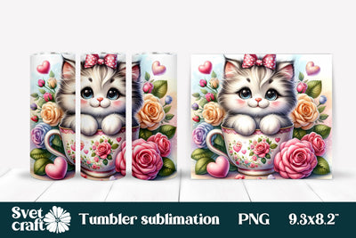 Cute cat flower animal tumbler wrap Sublimation Svetana Studio 