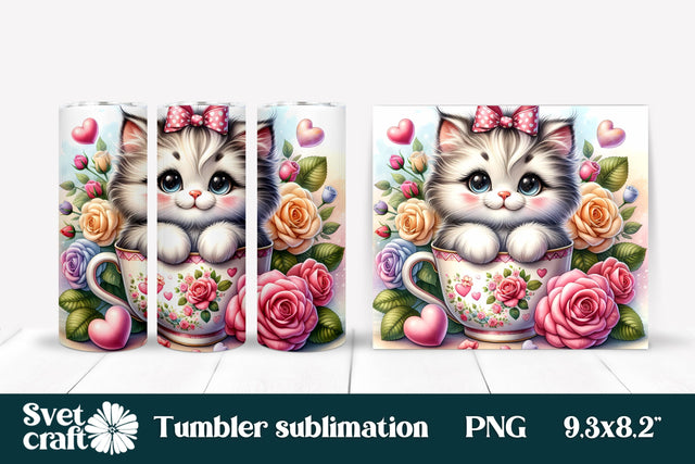 Cute cat flower animal tumbler wrap Sublimation Svetana Studio 
