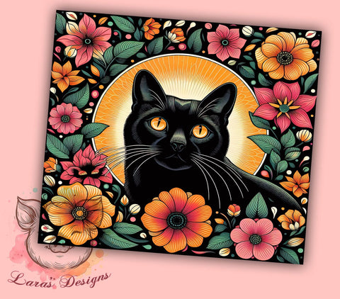 Cute Cat Flowers 20oz Tumbler Png, Straight & Tapered Tumbler Png, Vintage Cat Tumbler Png, Digital Download PNG Sublimation Lara' s Designs 