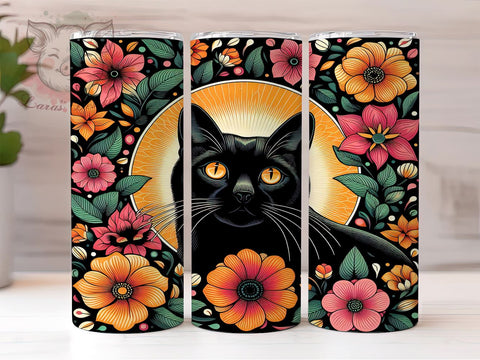 Cute Cat Flowers 20oz Tumbler Png, Straight & Tapered Tumbler Png, Vintage Cat Tumbler Png, Digital Download PNG Sublimation Lara' s Designs 