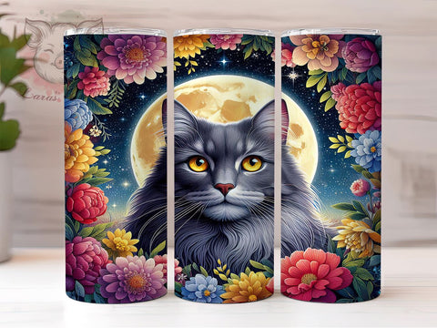 Cute Cat Flowers 20oz Tumbler Png, Straight & Tapered Tumbler Png, Vintage Cat Tumbler Png, Digital Download PNG Sublimation Lara' s Designs 