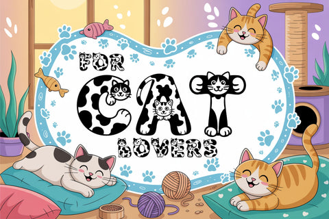 Cute Cat Font | Playful Kitty Alphabet Letters for Cricut Font TonisArtStudio 