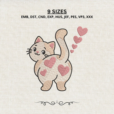 Cute Cat Heart Embroidery Design – Funny Valentine Kitty Love Machine Embroidery File Embroidery/Applique DESIGNS PatternFeed8 