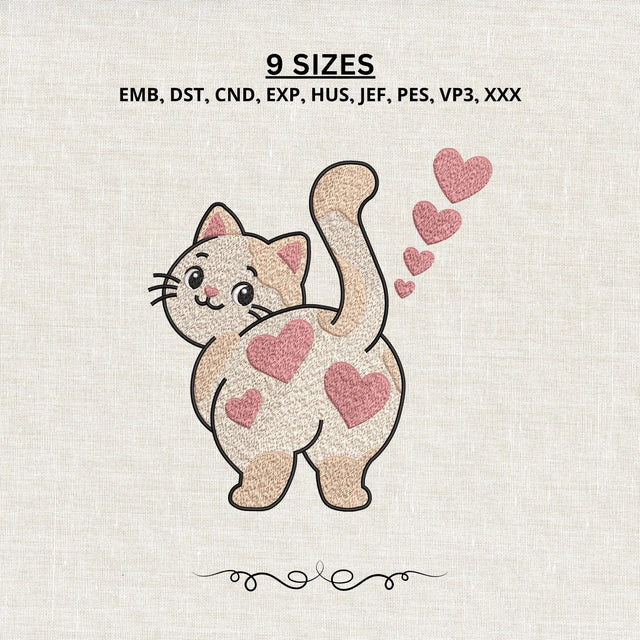 Cute Cat Heart Embroidery Design – Funny Valentine Kitty Love Machine Embroidery File Embroidery/Applique DESIGNS PatternFeed8 