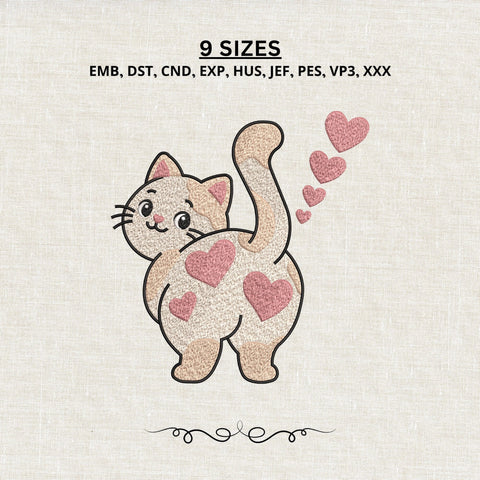 Cute Cat Heart Embroidery Design – Funny Valentine Kitty Love Machine Embroidery File Embroidery/Applique DESIGNS PatternFeed8 
