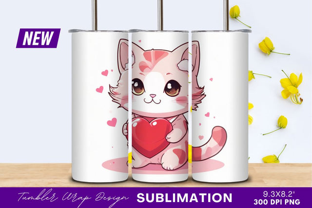 Cute cat holding heart tumbler png Sublimation Regulrcrative 