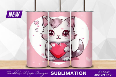Cute cat holding heart valentines day tumbler png Sublimation Regulrcrative 