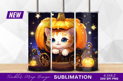Cute cat in pumpkin carriage illustration Sublimation Regulrcrative 
