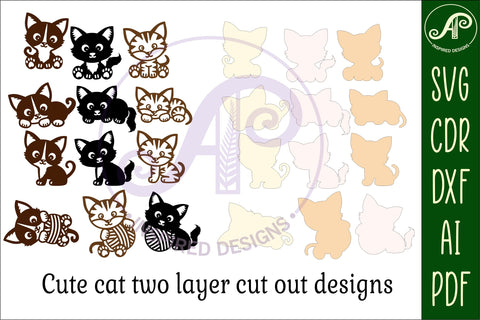 Cute Cat laser cut file shapes. 3 Cats in 4 positions, SVG SVG APInspireddesigns 