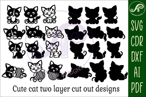 Cute Cat laser cut file shapes. 3 Cats in 4 positions, SVG SVG APInspireddesigns 