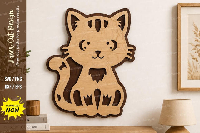 Cute Cat Laser Cut SVG | Cartoon Kitten Wall Art SVG File SVG Regulrcrative 