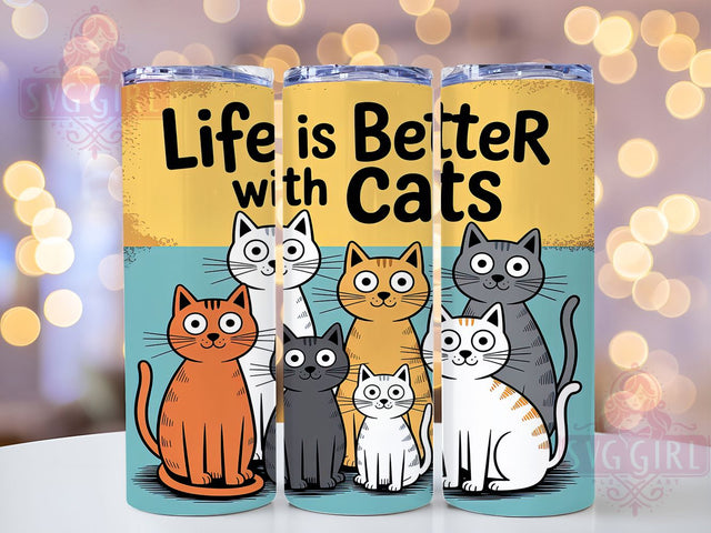 Cute Cat Lover Quote Tumbler Wrap, Life With Cats Design, Cat Quote Tumbler, Feline Lover Gift, Cat Person Sublimation, 20oz Tumbler Wrap, Cute Cat Quote Sublimation SvggirlplusArt 