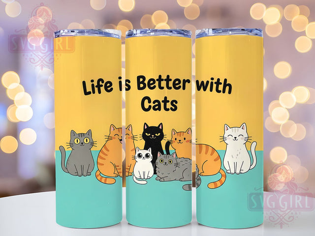 Cute Cat Lover Quote Tumbler Wrap, Life With Cats Design, Cat Quote Tumbler, Feline Lover Gift, Cat Person Sublimation, 20oz Tumbler Wrap, Cute Cat Quote Sublimation SvggirlplusArt 