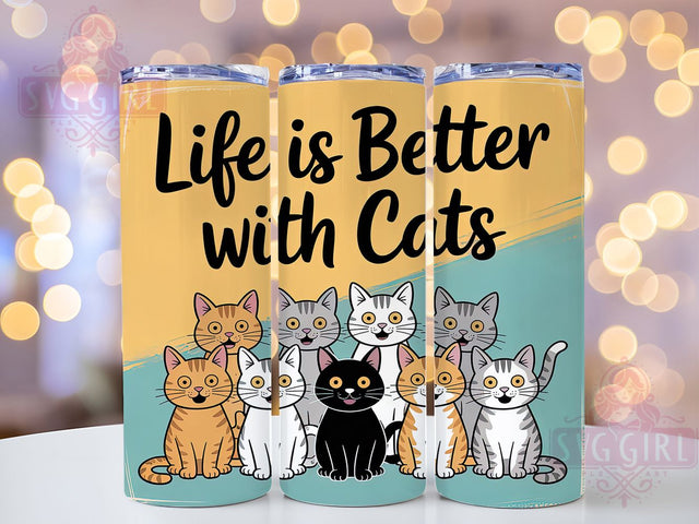 Cute Cat Lover Quote Tumbler Wrap, Life With Cats Design, Cat Quote Tumbler, Feline Lover Gift, Cat Person Sublimation, 20oz Tumbler Wrap, Cute Cat Quote Sublimation SvggirlplusArt 