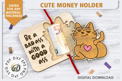 Cute Cat Money Holder LaserCut Design. Money Gift Holder SVG SVG Evgenyia Guschina 