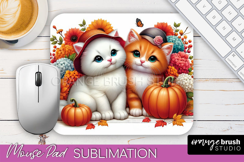 Cute Cat Mouse Pad Design - Fall Mousepad Sublimation Sublimation OrangeBrushStudio 