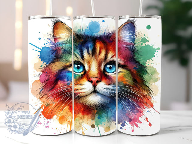 Cute Cat Neon 20 oz Skinny Tumbler Sublimation Design, Cats Rainbow Tumbler Png, Straight & Tapered Tumbler Wrap, Instant Digital Download Sublimation ToriDesigns 