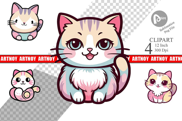 Cute Cat Pastel Clipart Sublimation artnoy 
