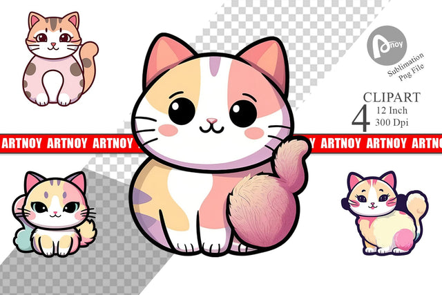 Cute Cat Pastel Clipart Sublimation artnoy 